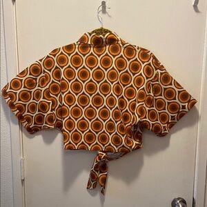 Cider Retro orange and brown crop blouse Size medium